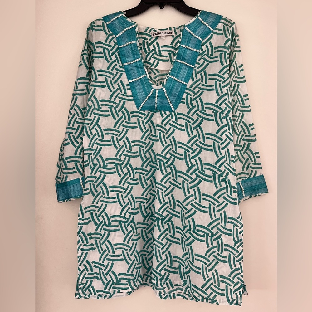 EUC Barbara Gerwit beaded tunic top coverup Small